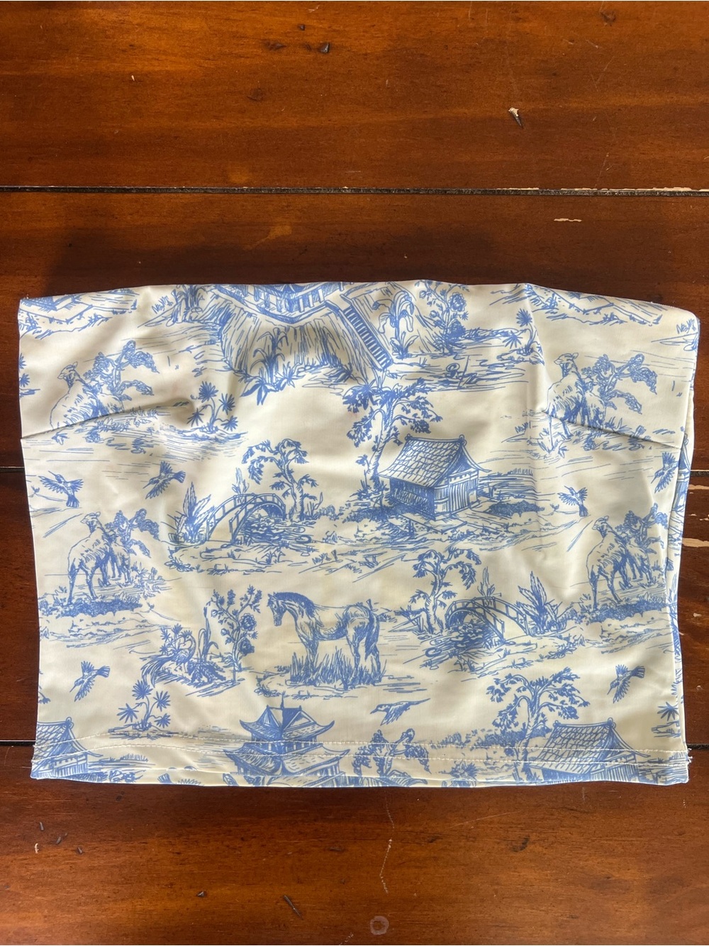 Edikted Blue and White Toile Strapless Tube Top XS